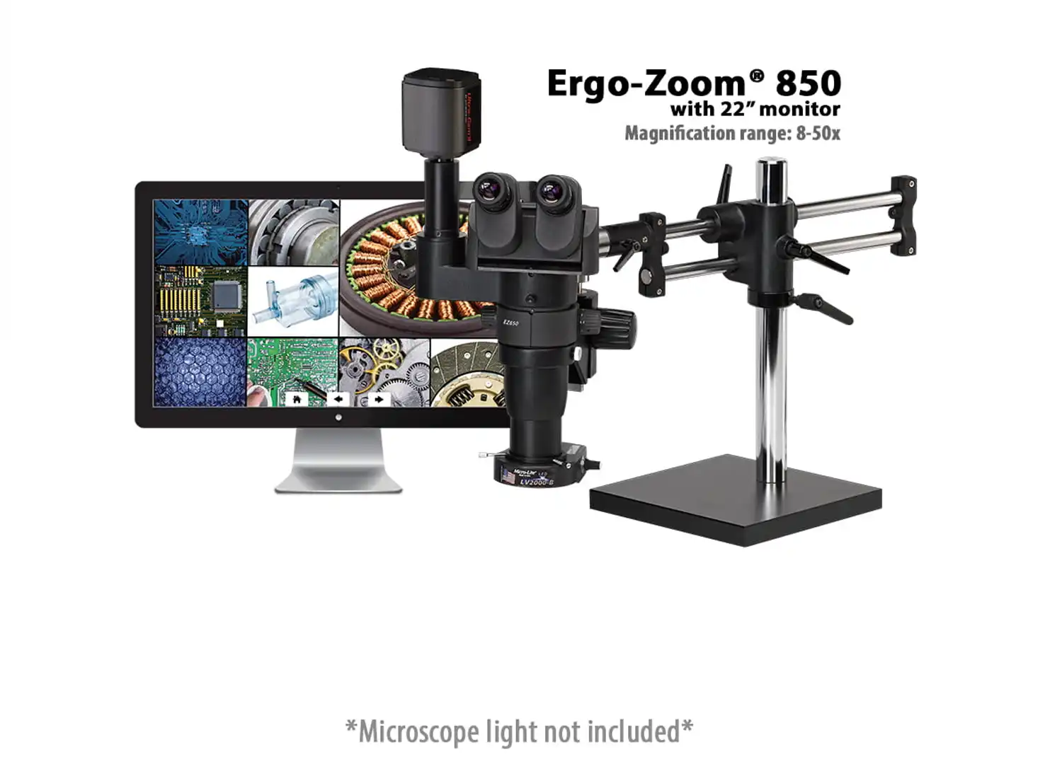Ergo-Zoom 850 – 6MP Hybrid HDMIUSB Digital Trinocular on Ball Bearing Base with 22″ LED Screen – ESD Safe