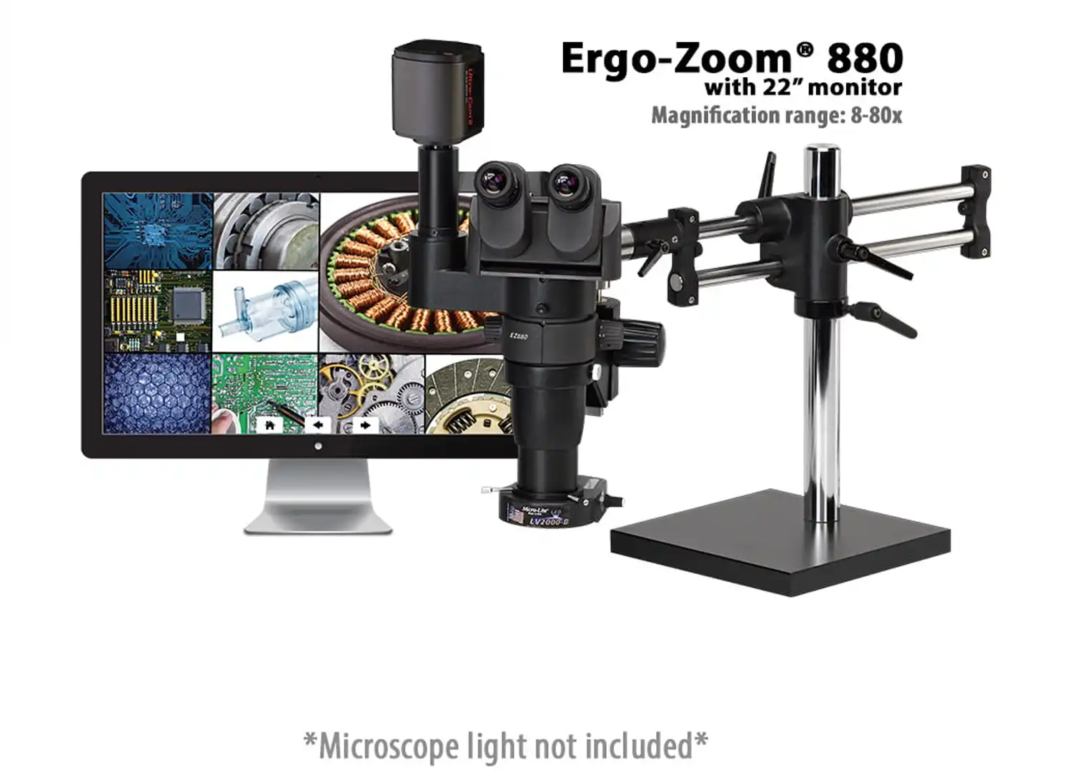Ergo-Zoom 880 – 6MP Hybrid HDMIUSB Digital Trinocular on Ball Bearing Base with 22″ LED Screen – ESD Safe