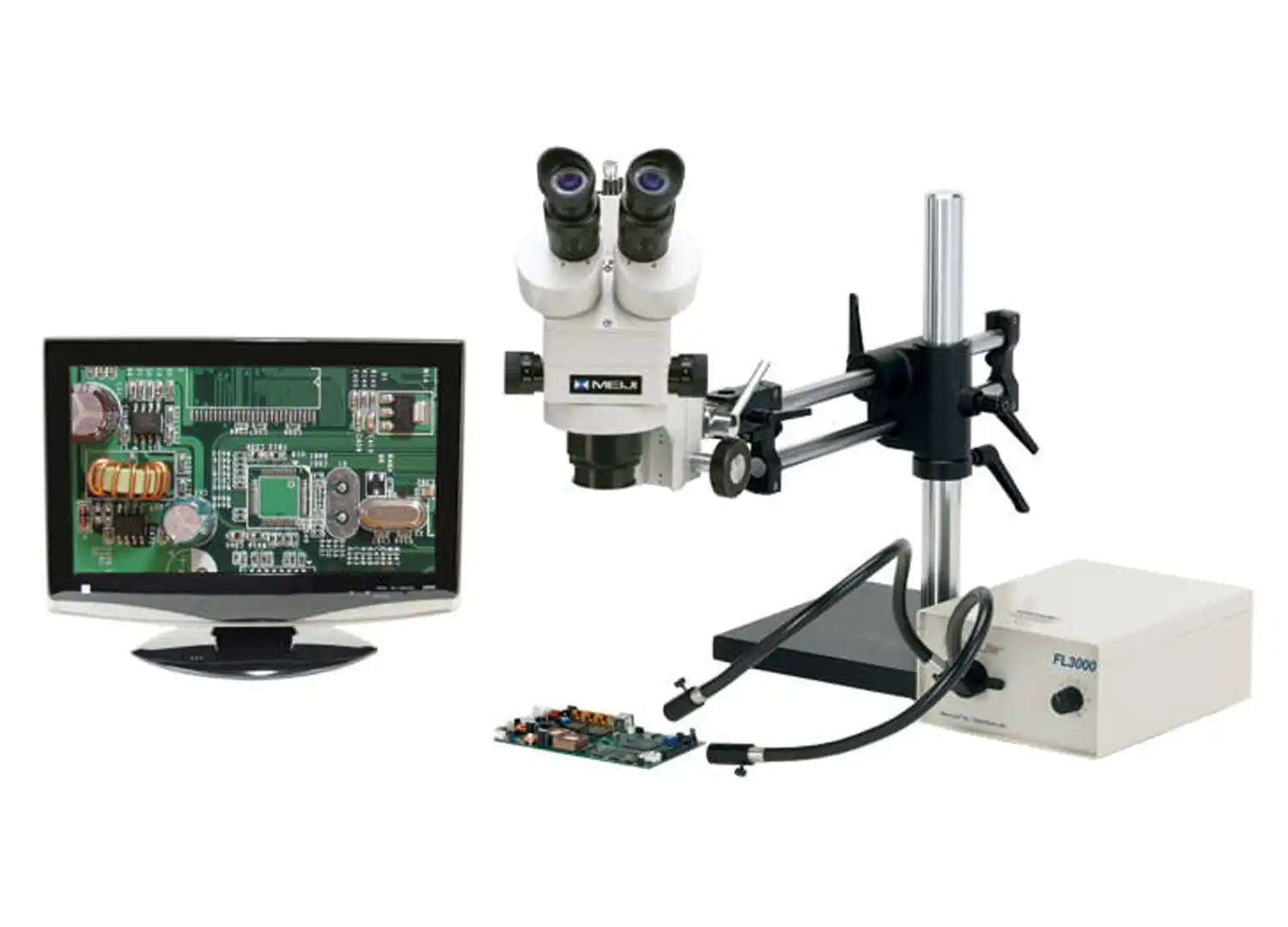 Meiji Techno Stereo-Zoom Trinocular Zoom Microscope – 22″ HD LED Monitor with HD1080p High Resolution Camera – Ball Bearing Base