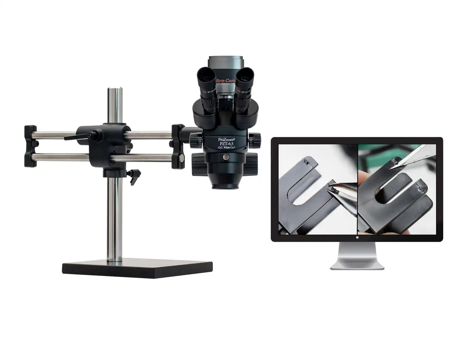 ProZoom 6.5 Trinocular Microscope with 6MP Hybrid HDMI-USB Camera with 22″ LCD – Ball Bearing Base – ESD Safe